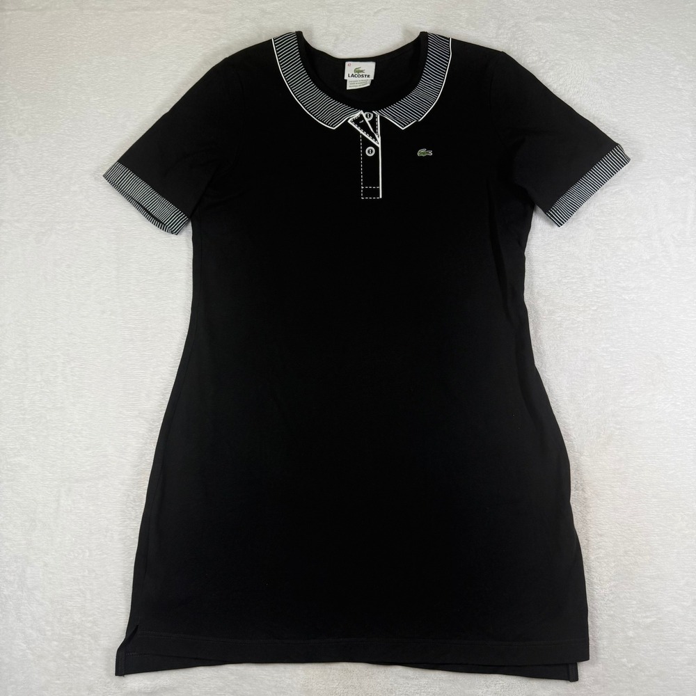 Lacoste Womens Black Piqué Cotton Stretch Polo T-Shirt Dress Size 42 F4811